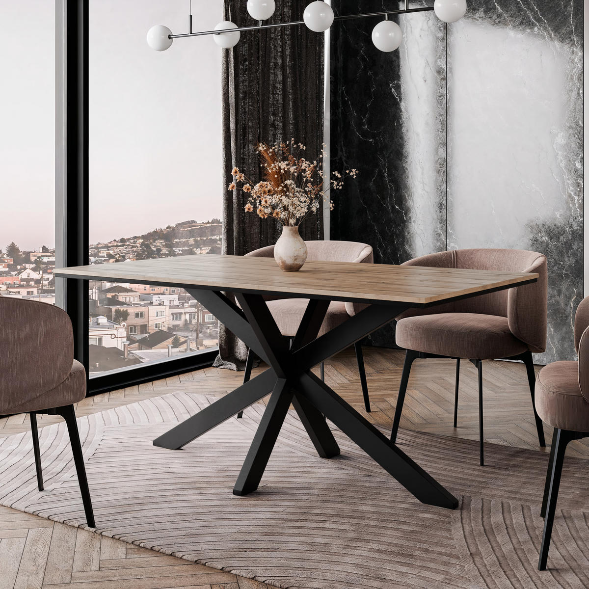 ESSTISCH 160 cm in Wotan - Eiche Wotan, Metall (90/160/77cm) - Home Collective