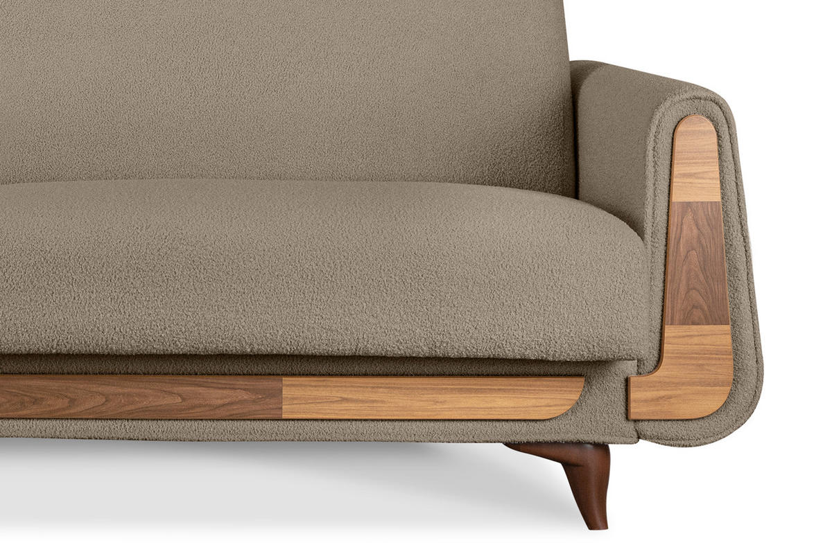 3-SITZER-SCHLAFSOFA GUSTAVO mit Armlehnen, Dunkelbeige - Graubraun/Beige, Holz/Holzwerkstoff (230/98/98cm) - KONSIMO®