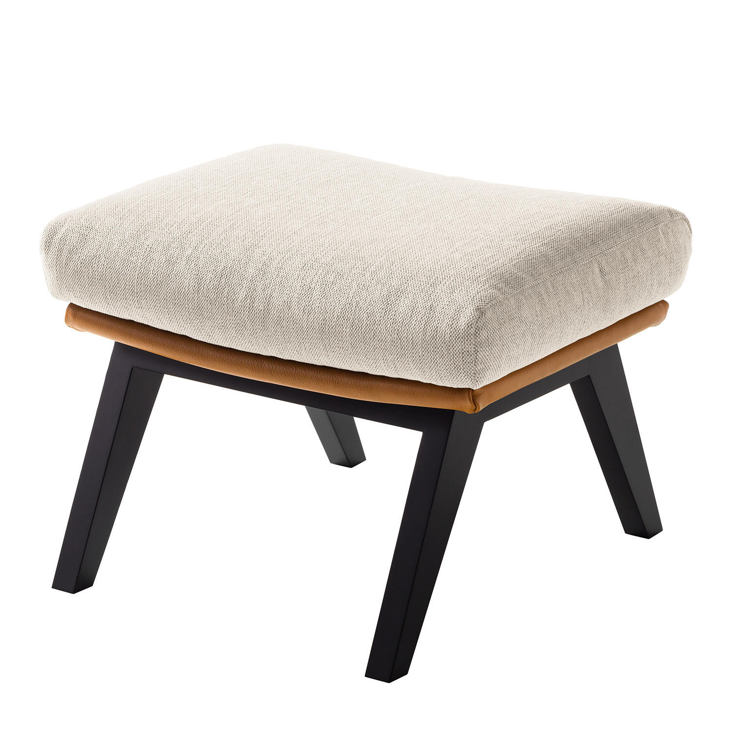 HOCKER mit Holzfüßen - Cognac/Beige, Birkenholz/Textil (54/41/41cm) - home24