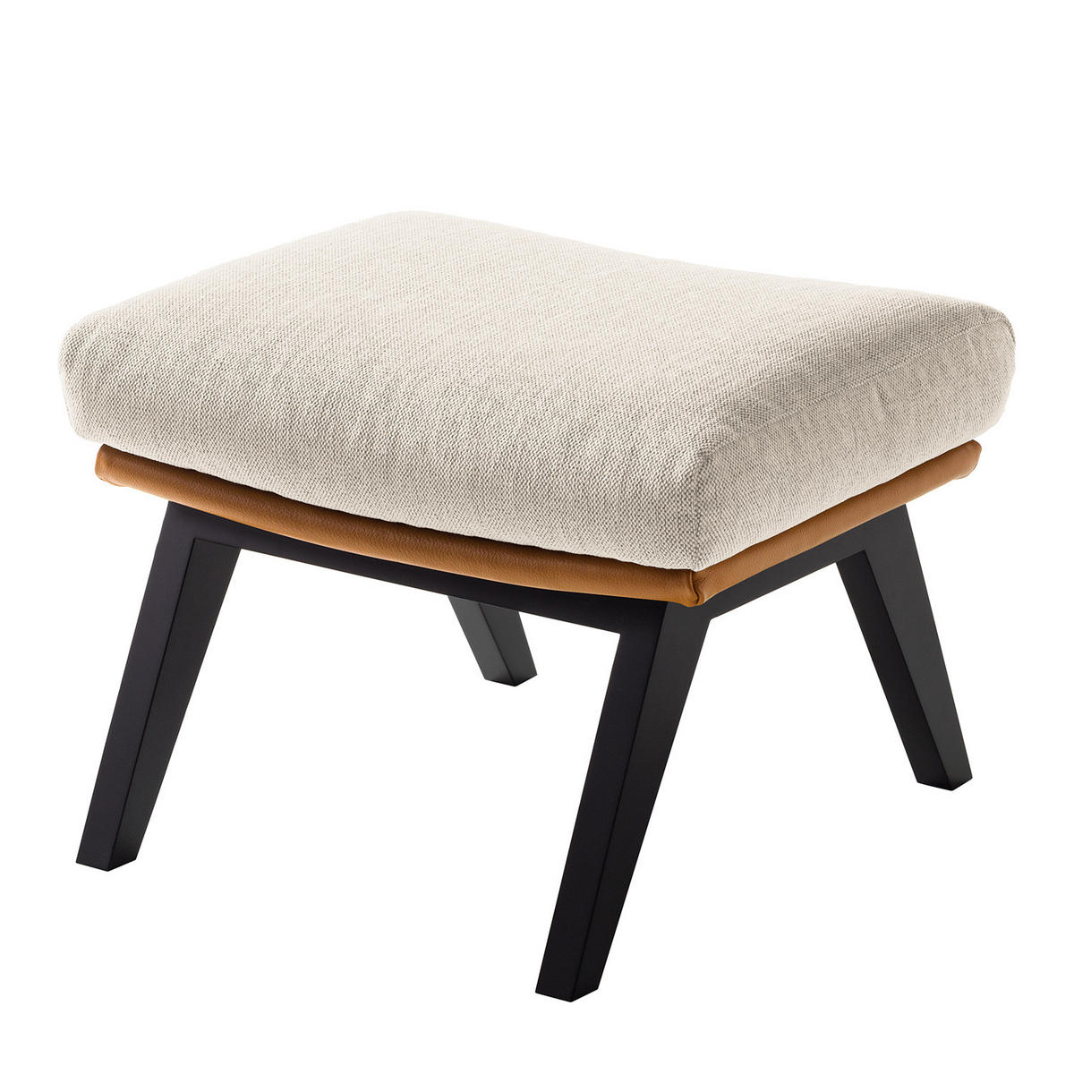 HOCKER mit Holzfüßen - Cognac/Beige, Birkenholz/Textil (54/41/41cm) - home24