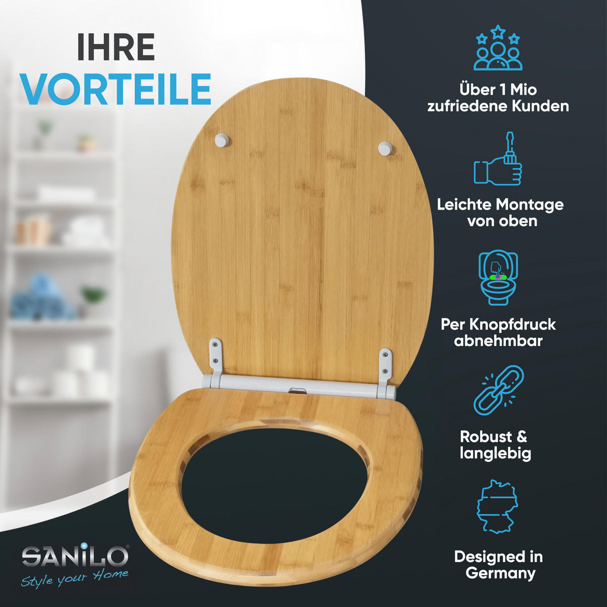 WC-SITZ mit Absenkautomatik & Top Fix Bambus - Braun, Holzwerkstoff (37.7/5.5/48cm) - Sanilo