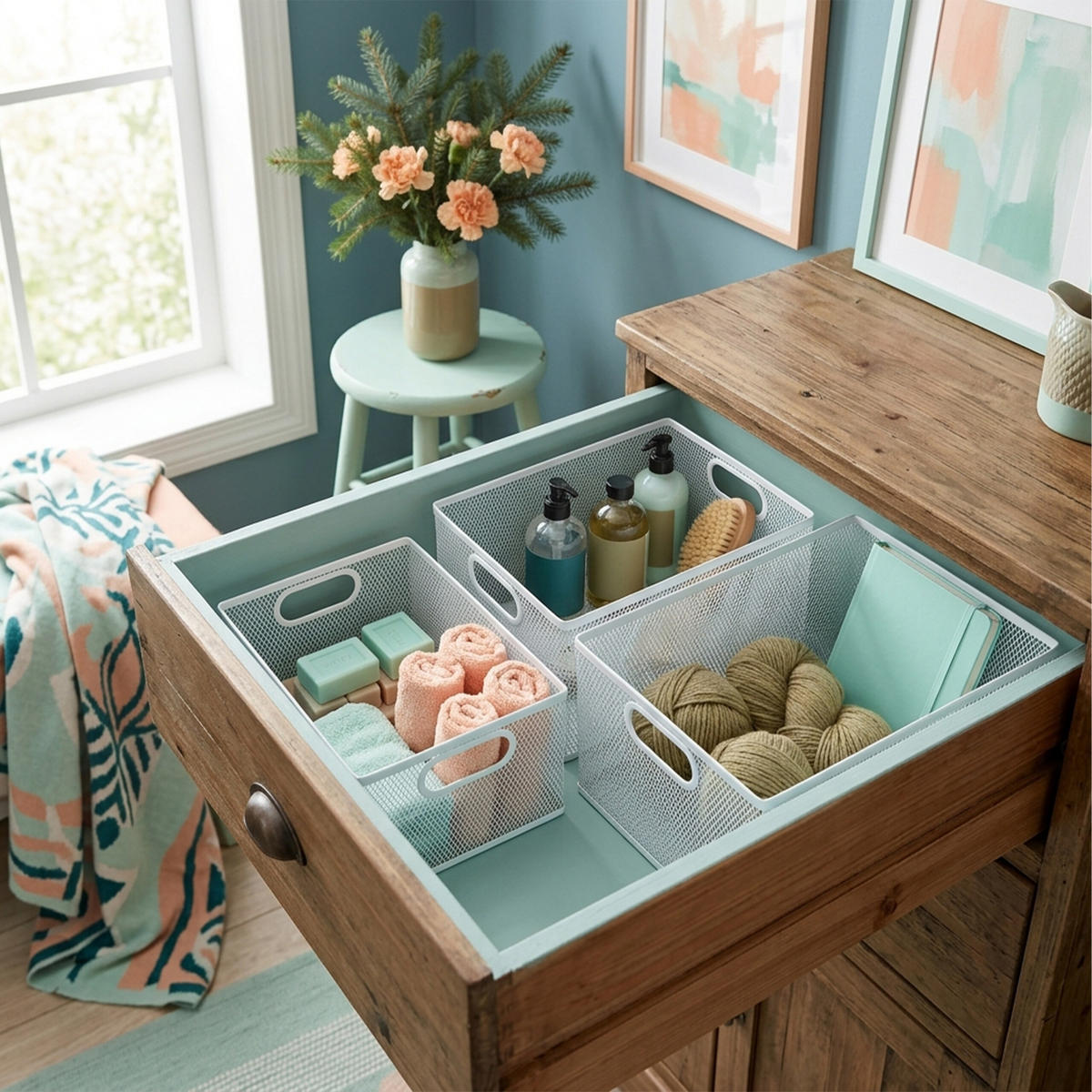 3-DIEL. sada úložných košov - biela, kov (18/36.5/18cm) - Relaxdays