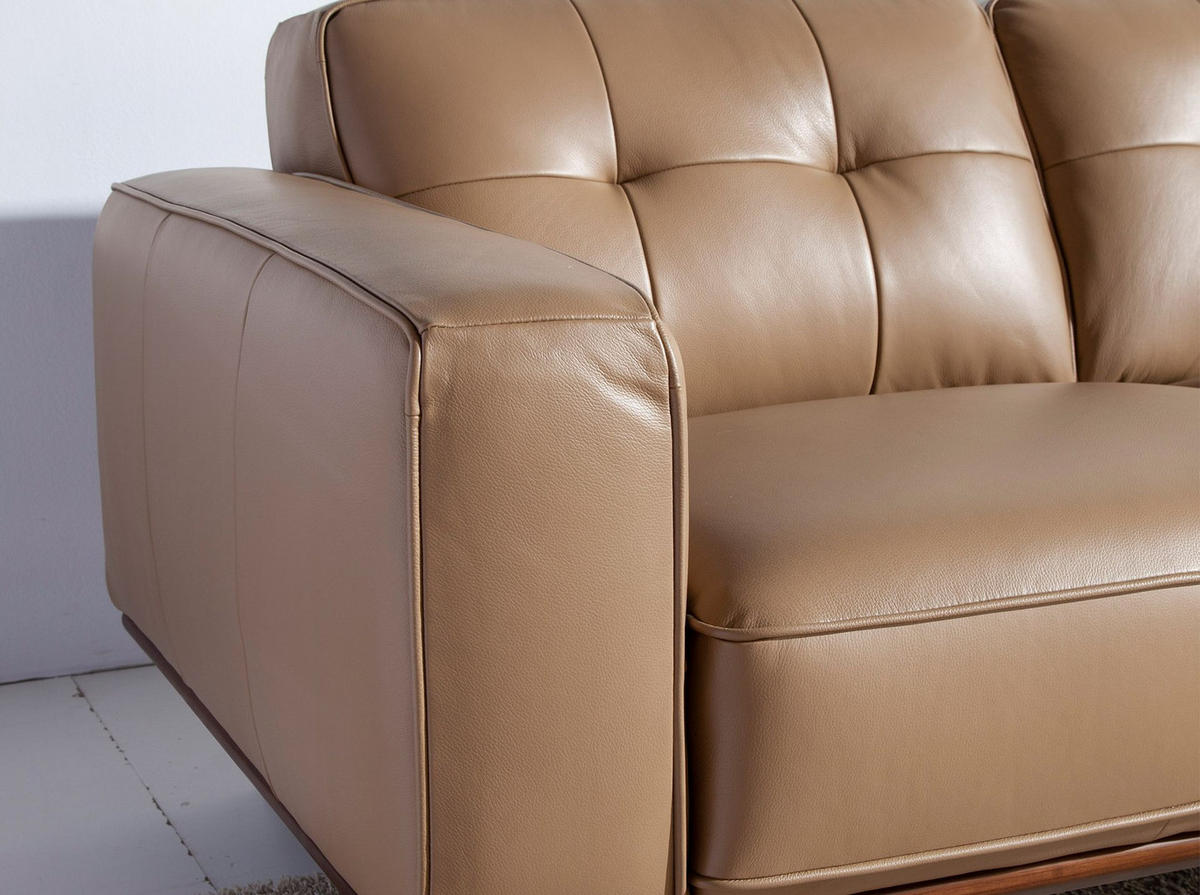 CHESTERFIELD-SOFA Chester 2-sitzer relaxsofa in leder sand 181/95/78 cm - Beige/Walnussfarben, Leder (181/78/95cm) - ANGEL CERDA