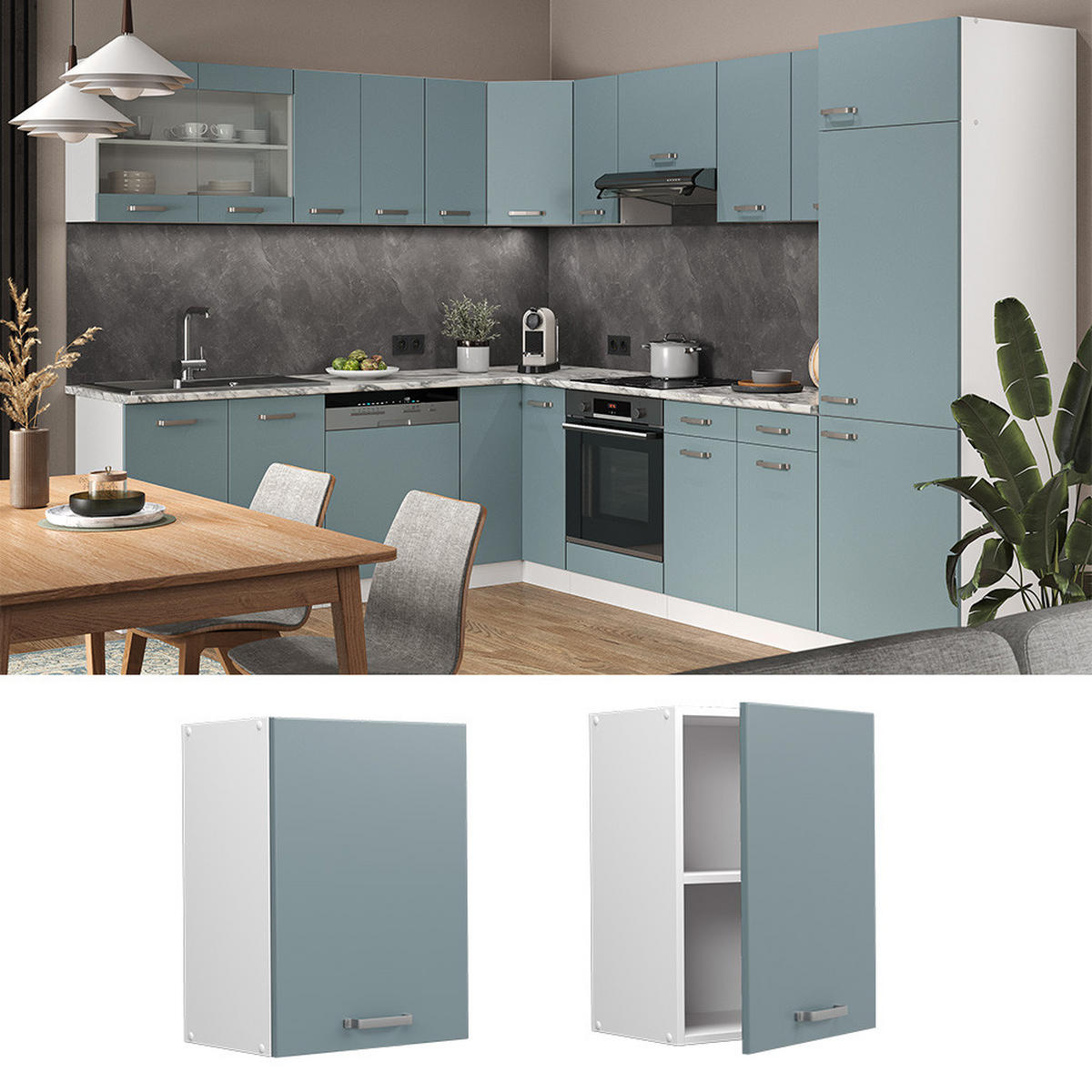 HÄNGESCHRANK R-Line Blau-Grau 45 cm - Blaugrau/Weiß, Holzwerkstoff (45/60/31cm) - Vicco