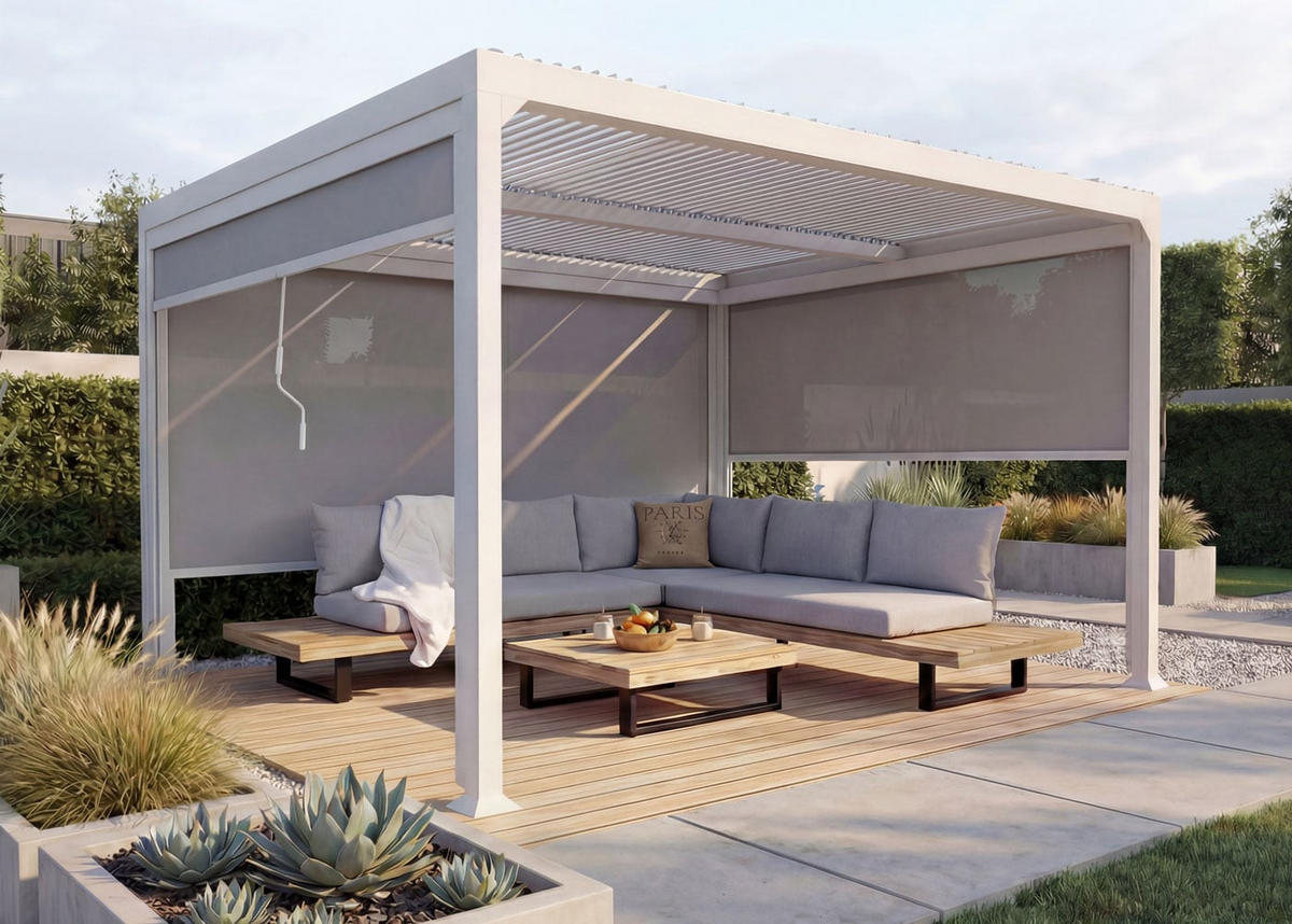 ALU PERGOLA MIT SEITENWAND Weiß - Weiß, Metall (368/224/306cm) - MCW