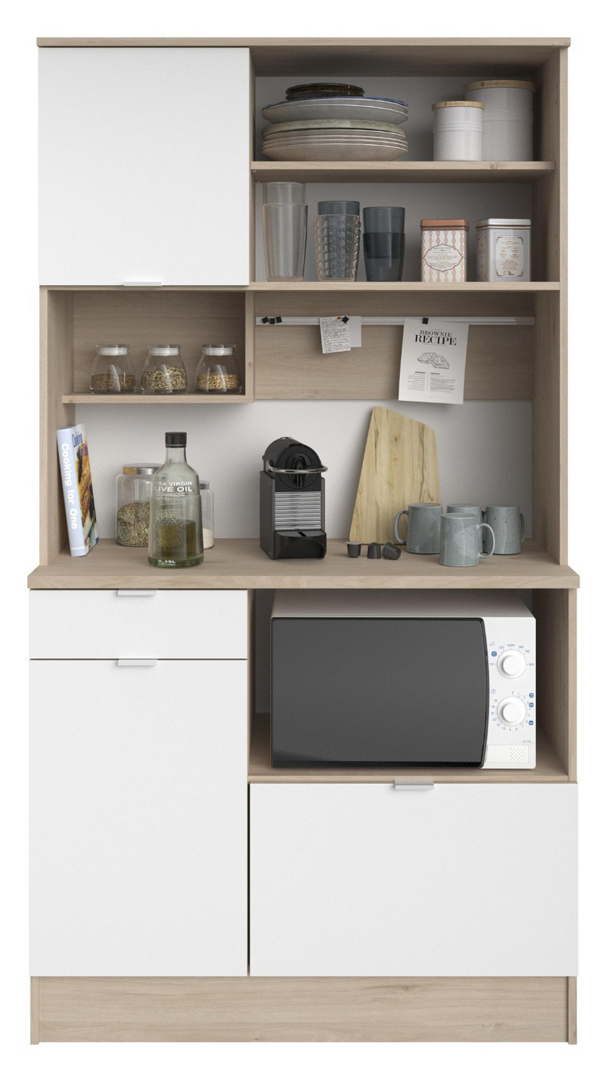 BUFFET weiß, Eiche, Set 2-tlg. Buffetschrank und Kücheninsel - Eichefarben/Weiß, Holzwerkstoff/Metall (116/184/80cm) - Parisot Meuble