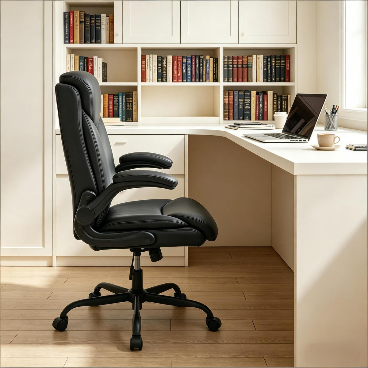 CHEFSESSEL DE-40899 mit Schaukelmechanismus und klappbaren Armlehnen Schwarz - Schwarz, Metall (47/113/50cm) - ComfortXL