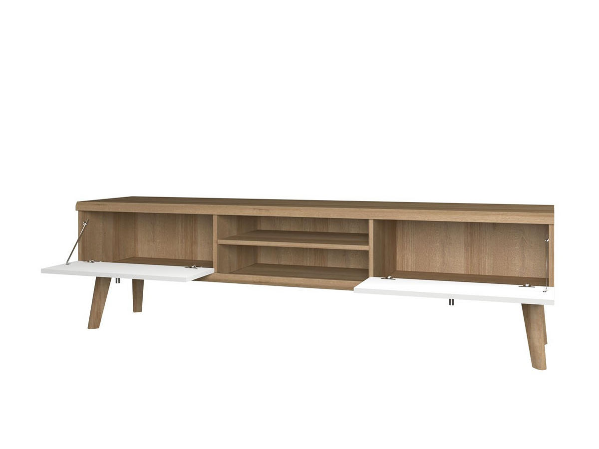 RTV-SCHRANK Primo Weiß, Eiche Riviera, Zweitüriger TV-Schrank mit Regal - Eichefarben/Weiß, Holzwerkstoff (160/50/40cm) - Bettso