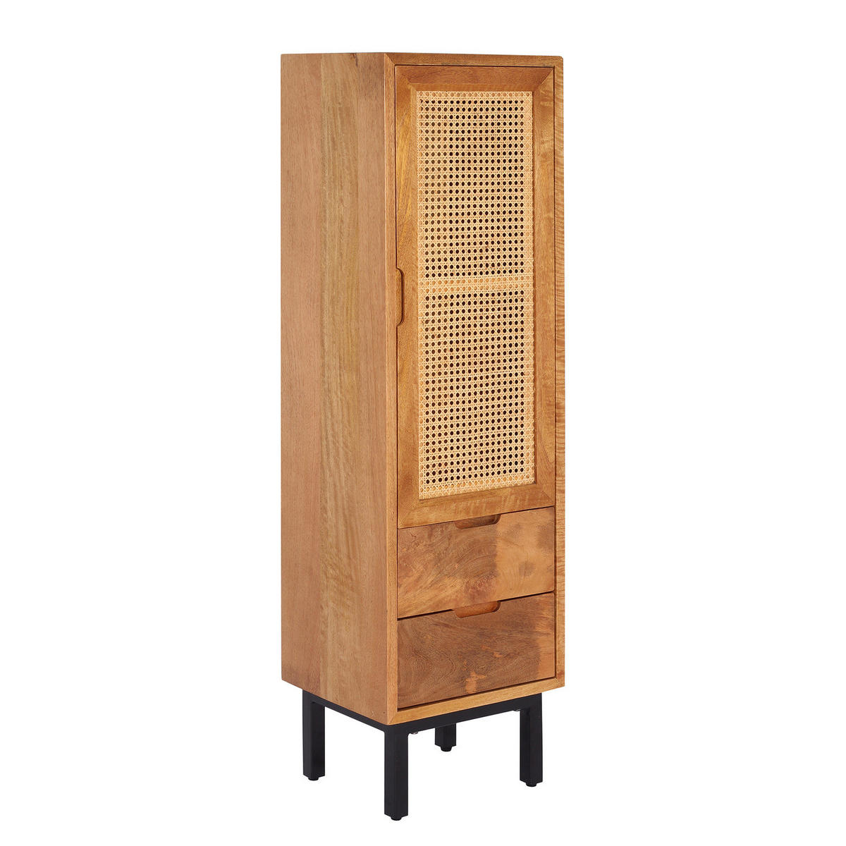 MASSIVER MIDISCHRANK - Mango massiv / Wiener Geflecht - Mango / Beige - Braun, Naturmaterialien/Holz (38/130/30cm) - home24
