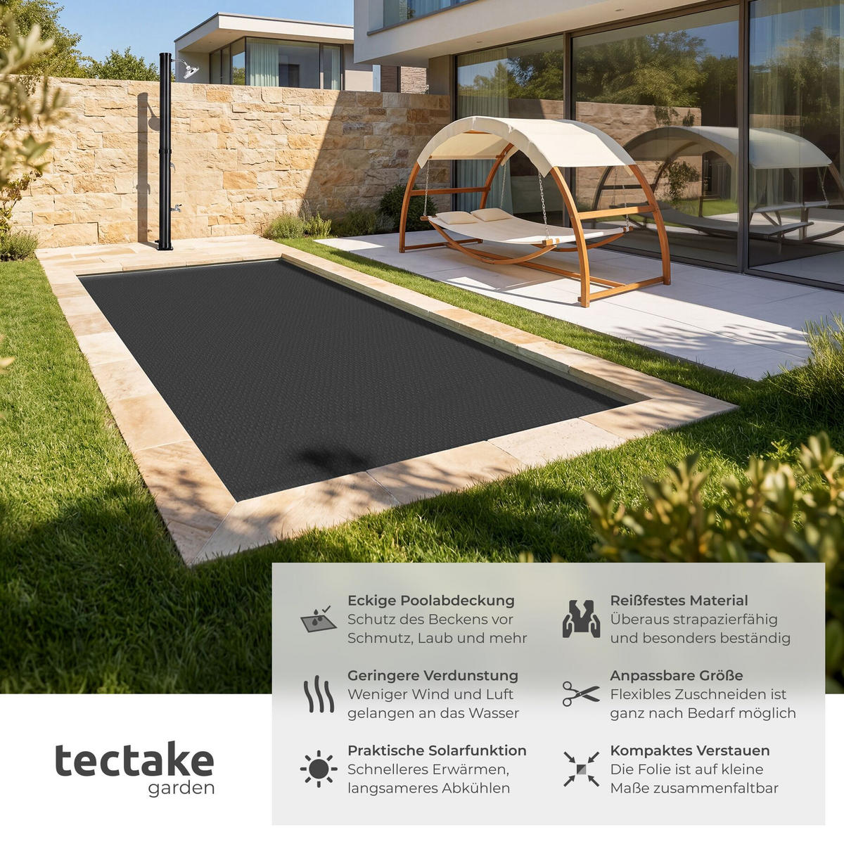 POOL-SOLARFOLIE , 366 x 732 cm, schwarz - Schwarz, Kunststoff (732/366cm) - tectake