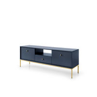 TV-SCHRANK Molly Dunkelblau, Goldene Beine, TV-Tisch mit Schublade - Goldfarben/Dunkelblau, Holzwerkstoff/Metall (154/56/39cm) - Bettso