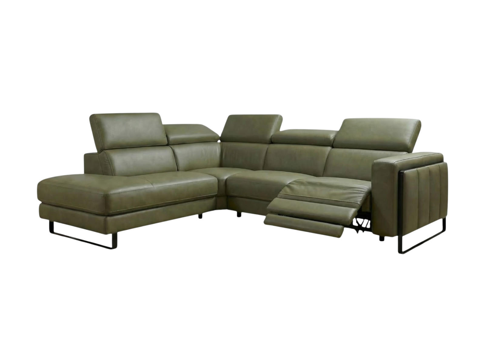 ECKSOFA Marchesi Echtleder mit 1 x Relaxfunktion Olivgrün - Olivgrün, Leder/Metall (220/80/257cm)