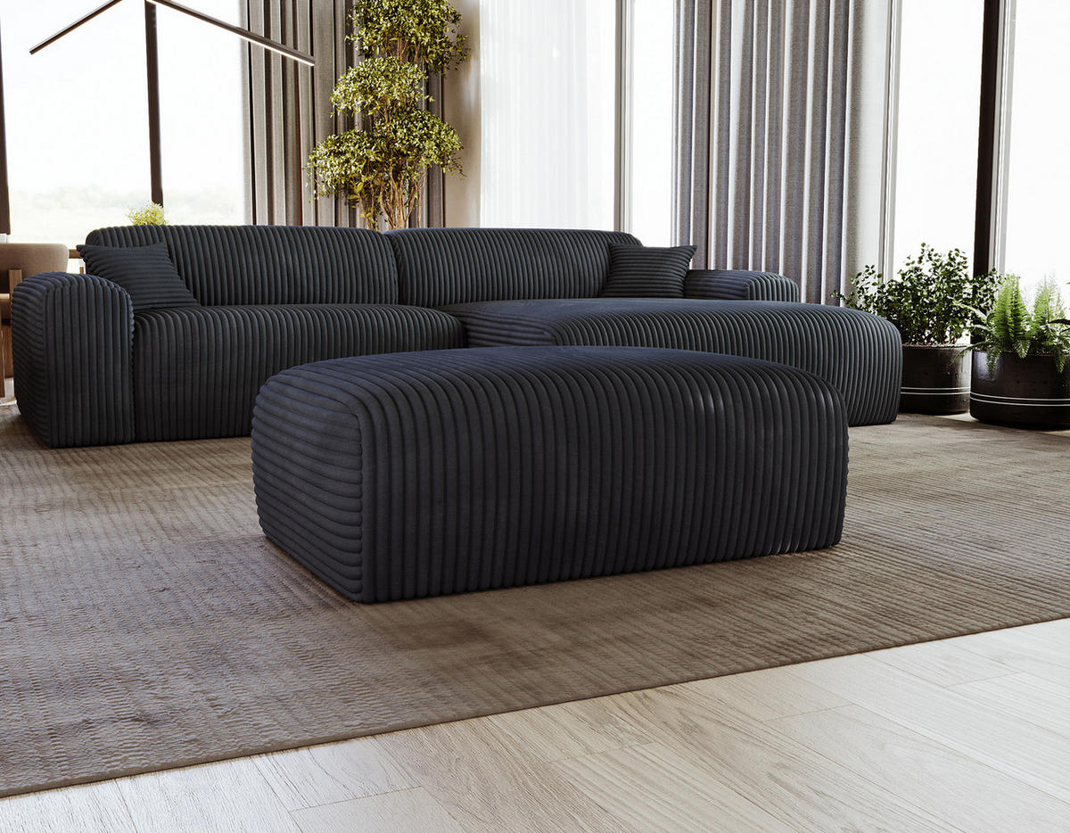 POLSTERHOCKER - Cord - Schwarz, Kunststoff/Textil (110/40/72cm) - home24