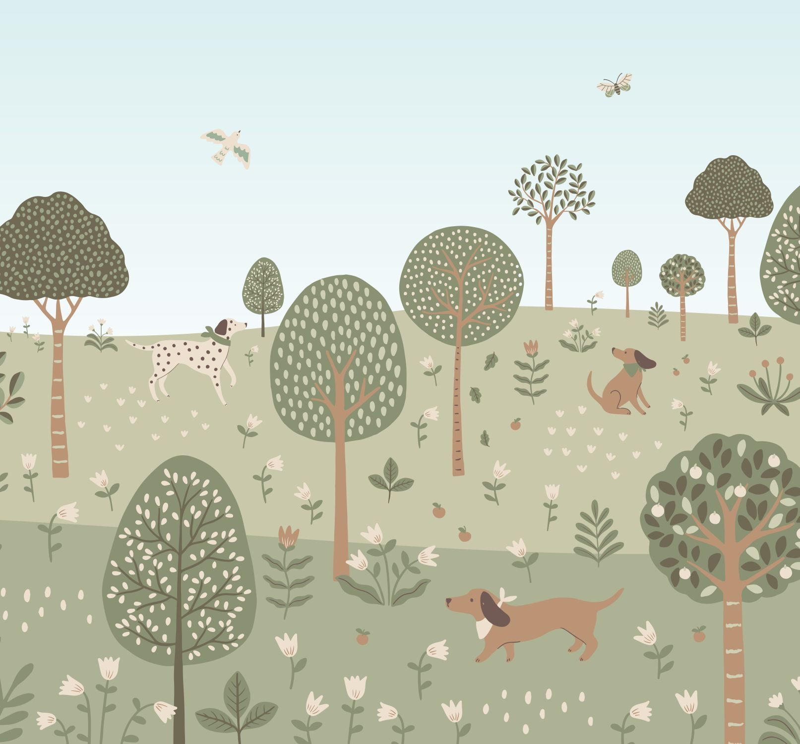 FOTOTAPETE Hunde 3 x 2.79 m - Grün, Papier (300/279cm) - ESTAhome