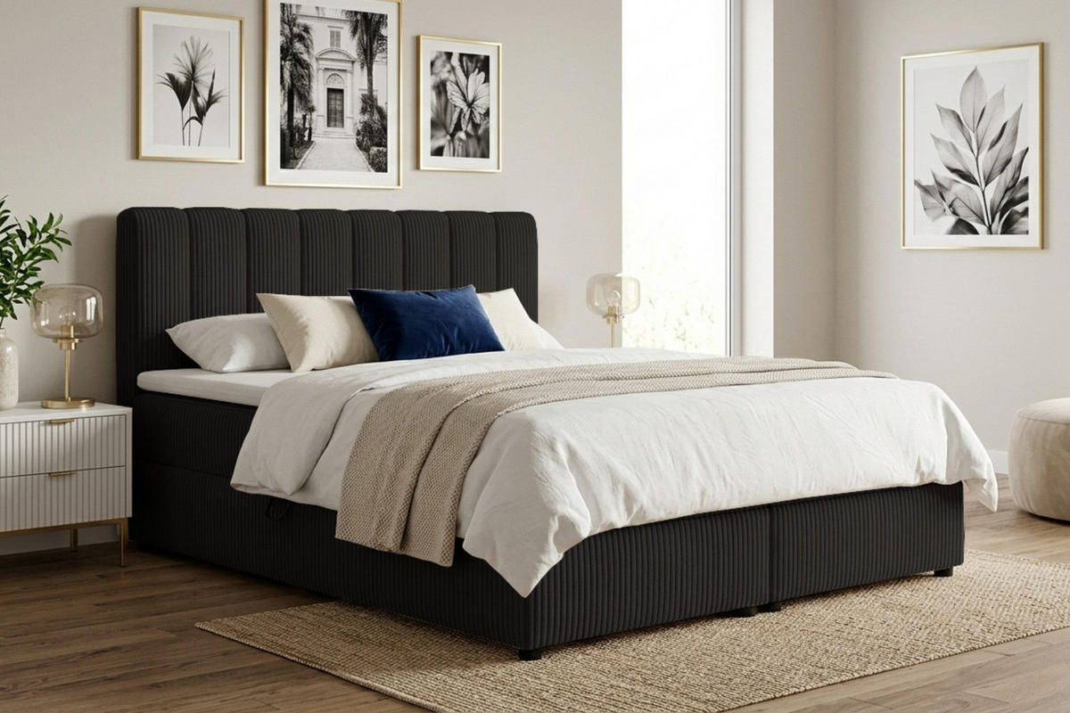 BOXBETT WILL 160/200 in Cord Schwarz H3 - Schwarz, Holz/Holzwerkstoff (160/200cm) - Deine Möbel 24