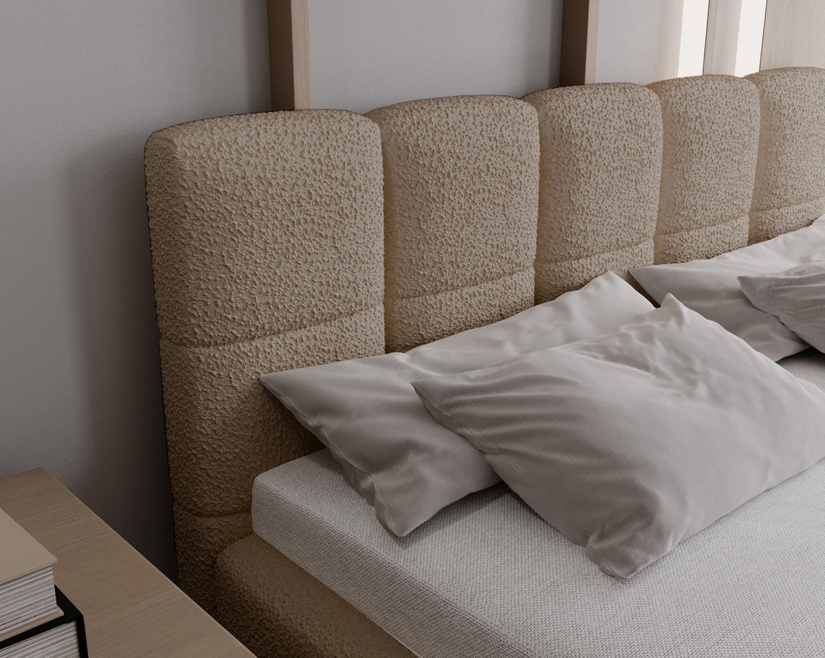 DOPPELBETT 200x200 mit Bettkasten Kastilo, Boucle, Dunkelbeige - Beige, Holz/Textil (200/200cm) - Emporius