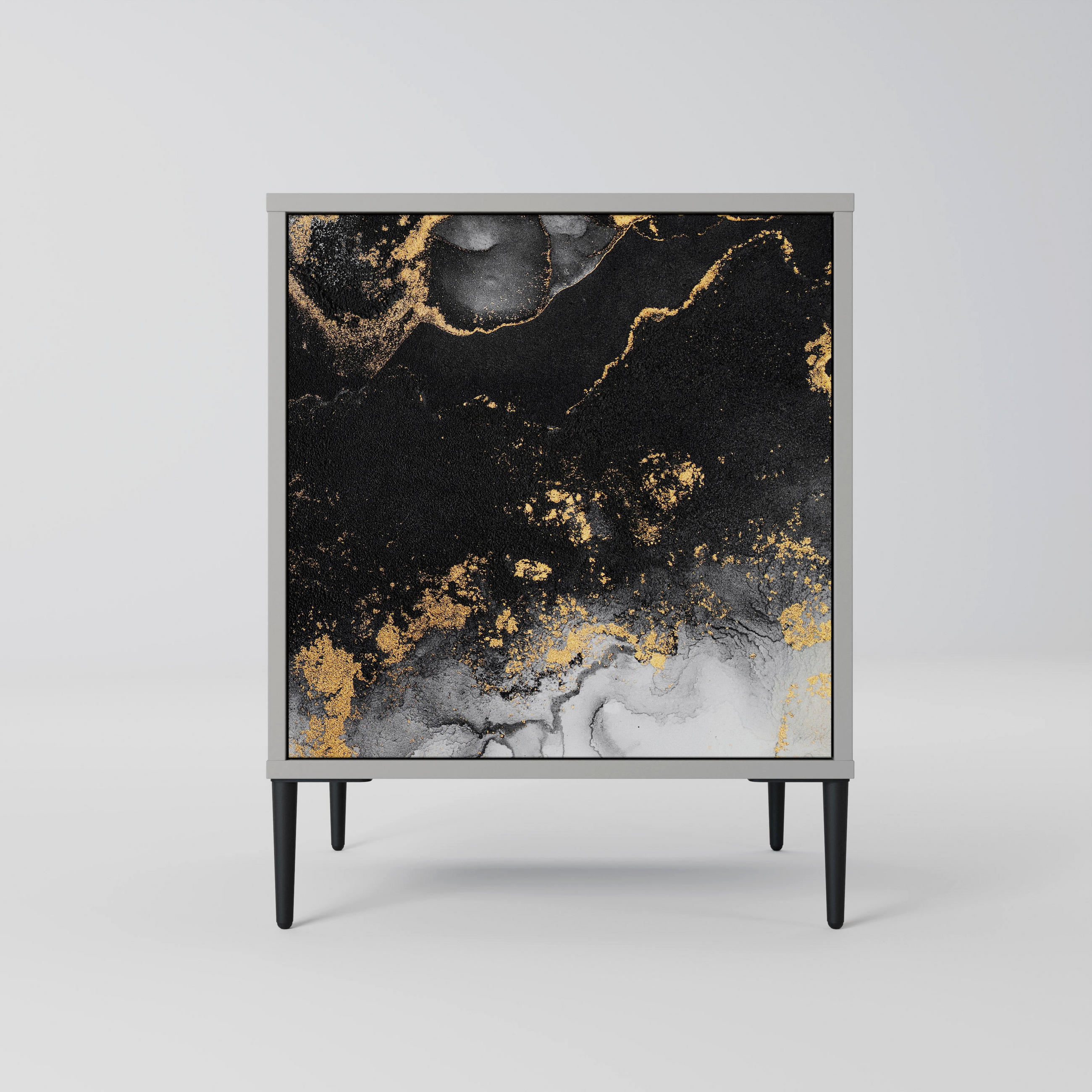 SIDEBOARD MARBLE OF TOMMORROW, Grau, 57,5x42x72,5 cm, Schwarze Metallfüße - Multicolor/Schwarz, Holzwerkstoff/Metall (57.5/72.5/42cm) - SpaceRebels