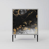 SIDEBOARD MARBLE OF TOMMORROW, Grau, 57,5x42x72,5 cm, Schwarze Metallfüße - Multicolor/Schwarz, Holzwerkstoff/Metall (57.5/72.5/42cm) - SpaceRebels