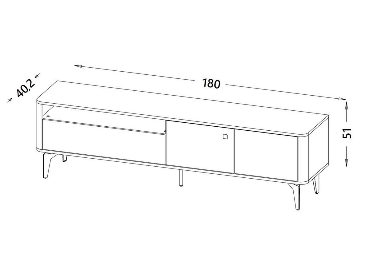 RTV-SCHRANK Aurena Kaschmir und Walnuss, Fernsehtisch mit abgerundeten Seiten - Beige/Schwarz, Holzwerkstoff/Metall (180/51/40cm) - Bettso