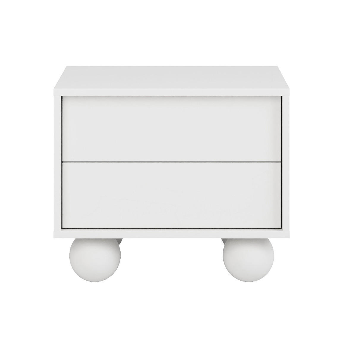Beautysofa NOČNÍ STOLEK Adel se 2 zásuvkami a kulatými nožkami, 54 cm, bezúchytkový, bílý