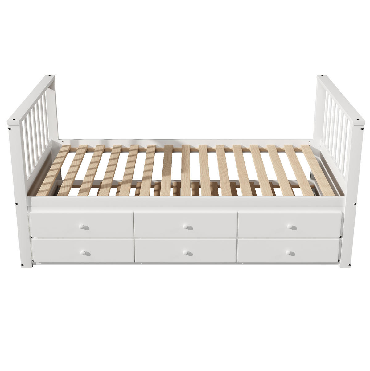 BETT 90/200 cm Weiß aus Kiefernholz und MDF mit Bett und 3 Schubladen - Weiß, Holzwerkstoff (90/200cm) - OKMYHOME