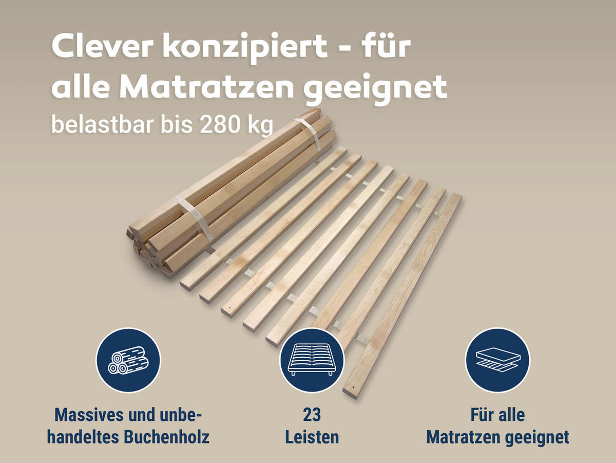 ROLLROST, Extra Stabil, Größe: 160x200 - Braun, Holz (160/200cm) - MaDeRa