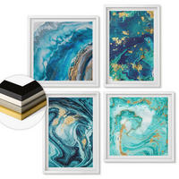 WANDBILDER 4er-Set - 50x50 cm & 40x60 cm Weißer Rahmen - Abstraktionen dekorativer Malerei - Weiß, Kunststoff (50/50cm) - ArtPrintCave
