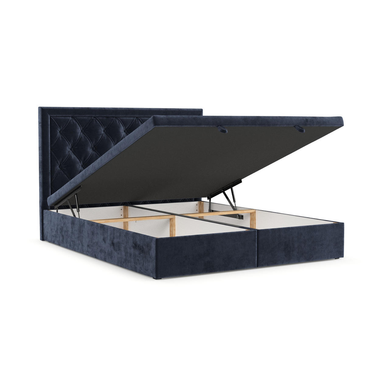 POLSTERBETT Nicobar mit Stauraum 120/200 cm Marineblau im Lotta Stoff - Schwarz/Dunkelblau, Holz/Holzwerkstoff (120/200cm) - AltaBeds