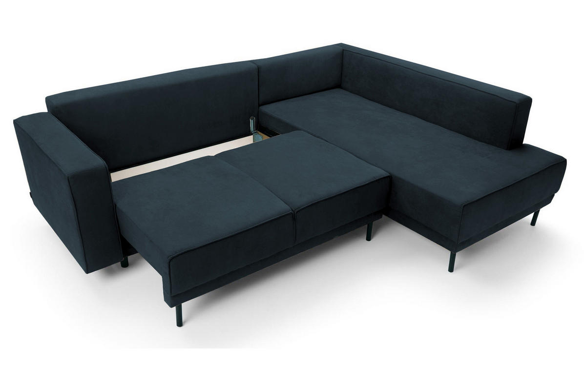 ECKSOFA Rodario Dunkelblau Velours - Schwarz/Dunkelblau, Textil/Metall (247/187cm) - Selsey