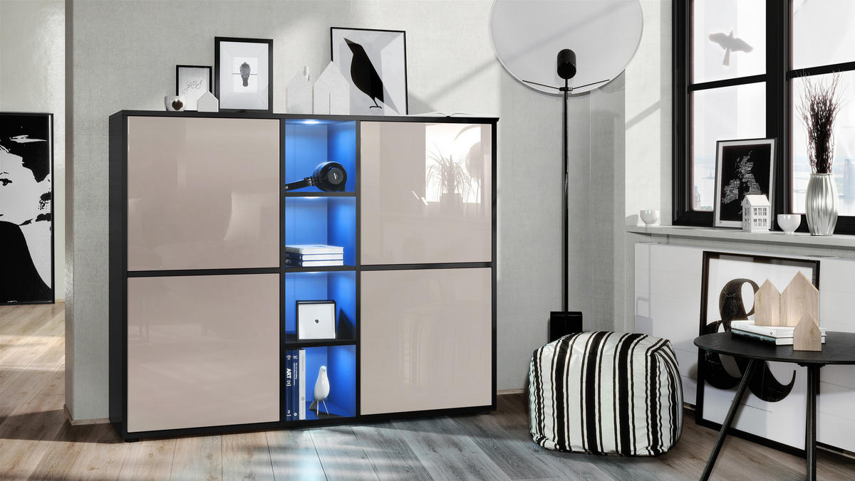 HIGHBOARD Cuba Türen in Sandgrau Hochglanz - Sandfarben, Holzwerkstoff (130.5/105.5/35.5cm) - Vladon