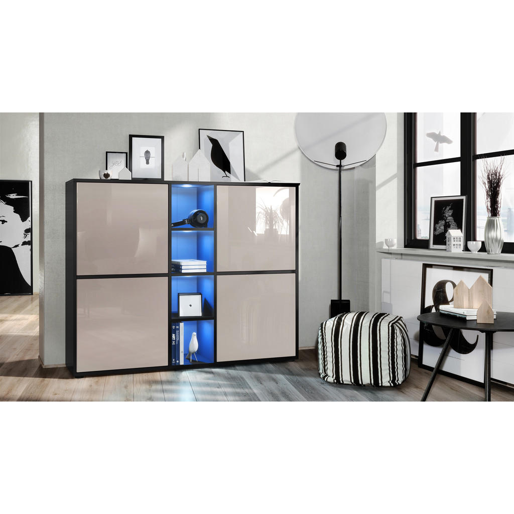 Thumbnail - Vladon Highboard, Sand, Holzwerkstoff, 130.5x105.5x35.5 cm, Wohnzimmer, Kommoden & Sideboards, Highboards