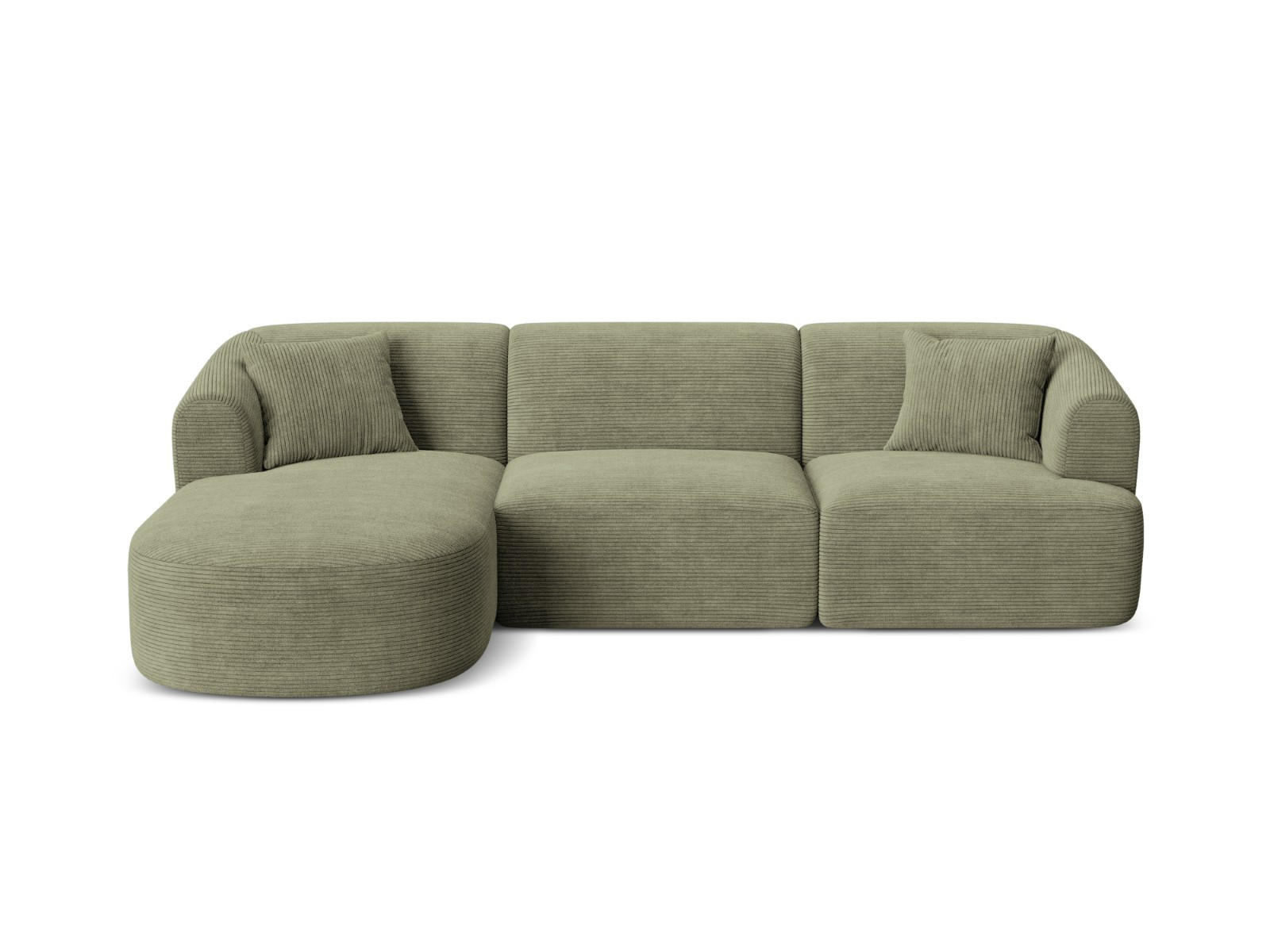 MODULARES-ECKSOFA links Campi aus Cord Moosgrün 4 Sitzplätze - Salbeigrün, Textil (156/256cm) - Cosmopolitan Design