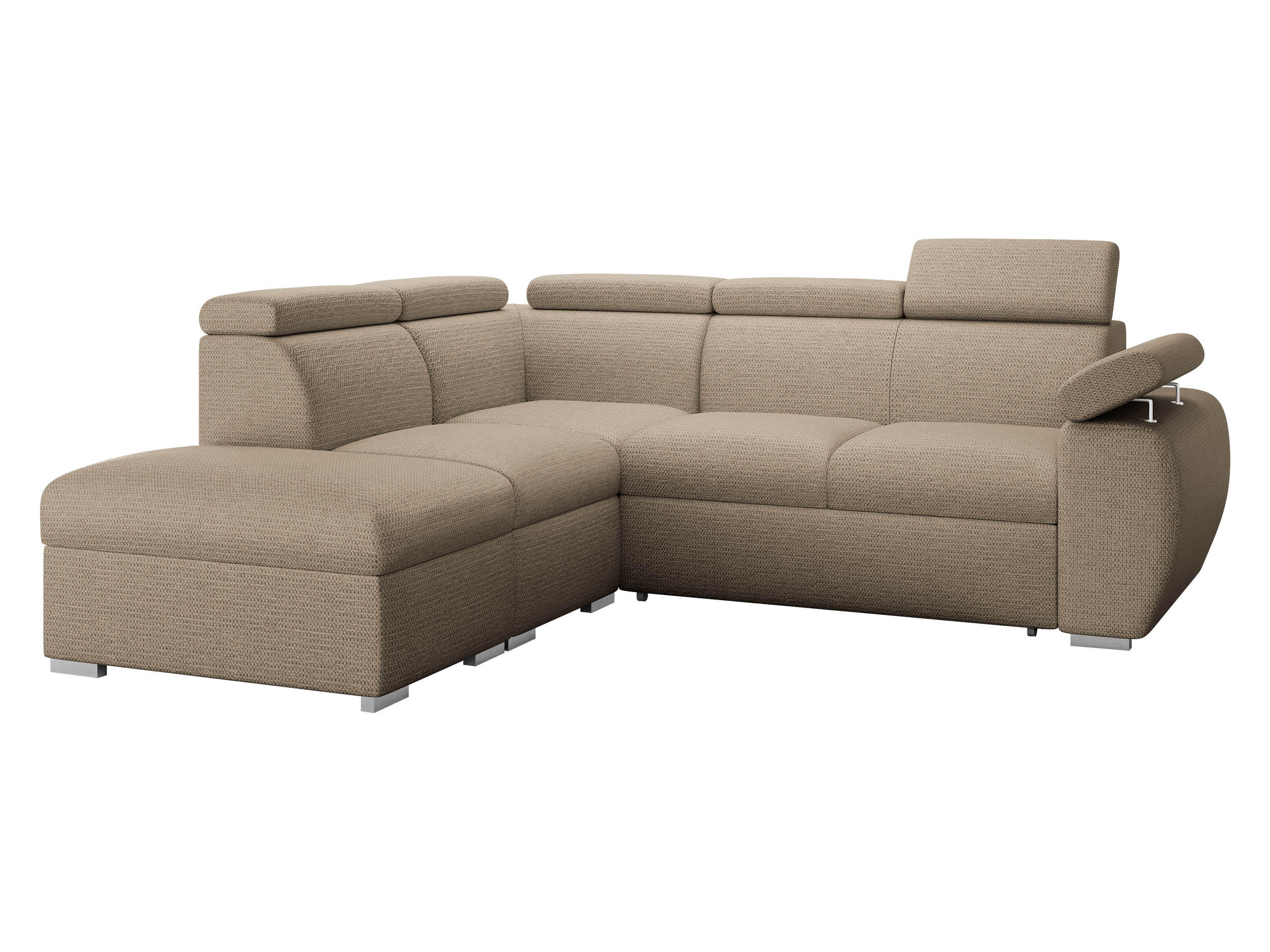 ECKSOFA Boston 2RR1P, Seite: Links PUFAP+R+1P(65)+2R - Hellbraun/Silberfarben, Holz/Textil (260/230cm) - MIRJAN24