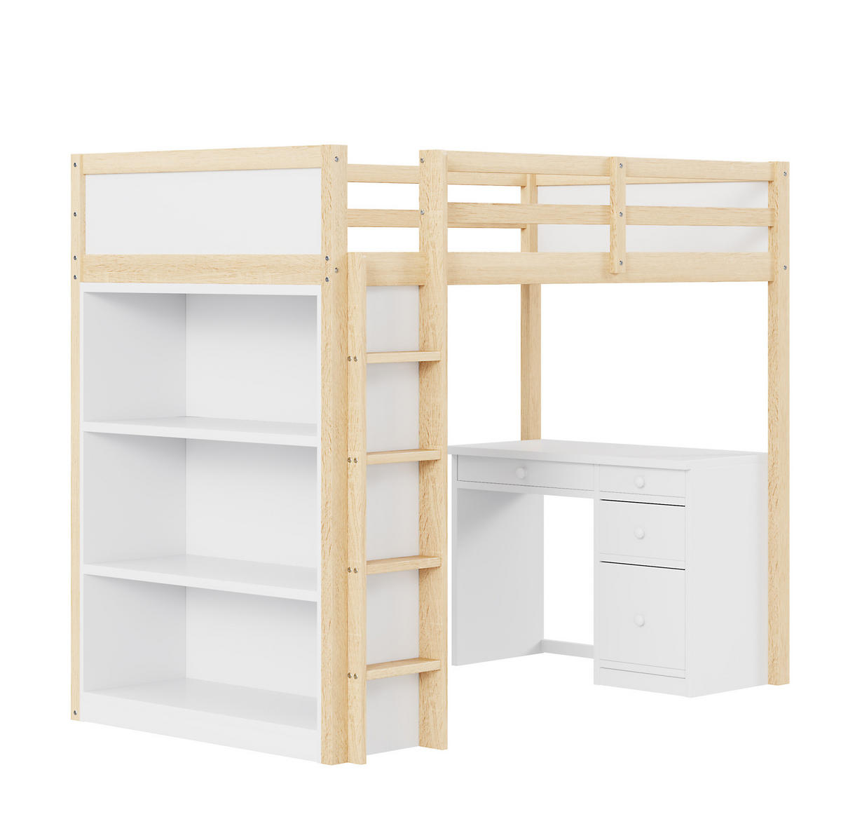 HOCHBETT 90/200 cm aus Kiefernholz – mit Schreibtisch, Stauraum und Leiter - Naturfarben, Holzwerkstoff (90/200cm) - BEAOK