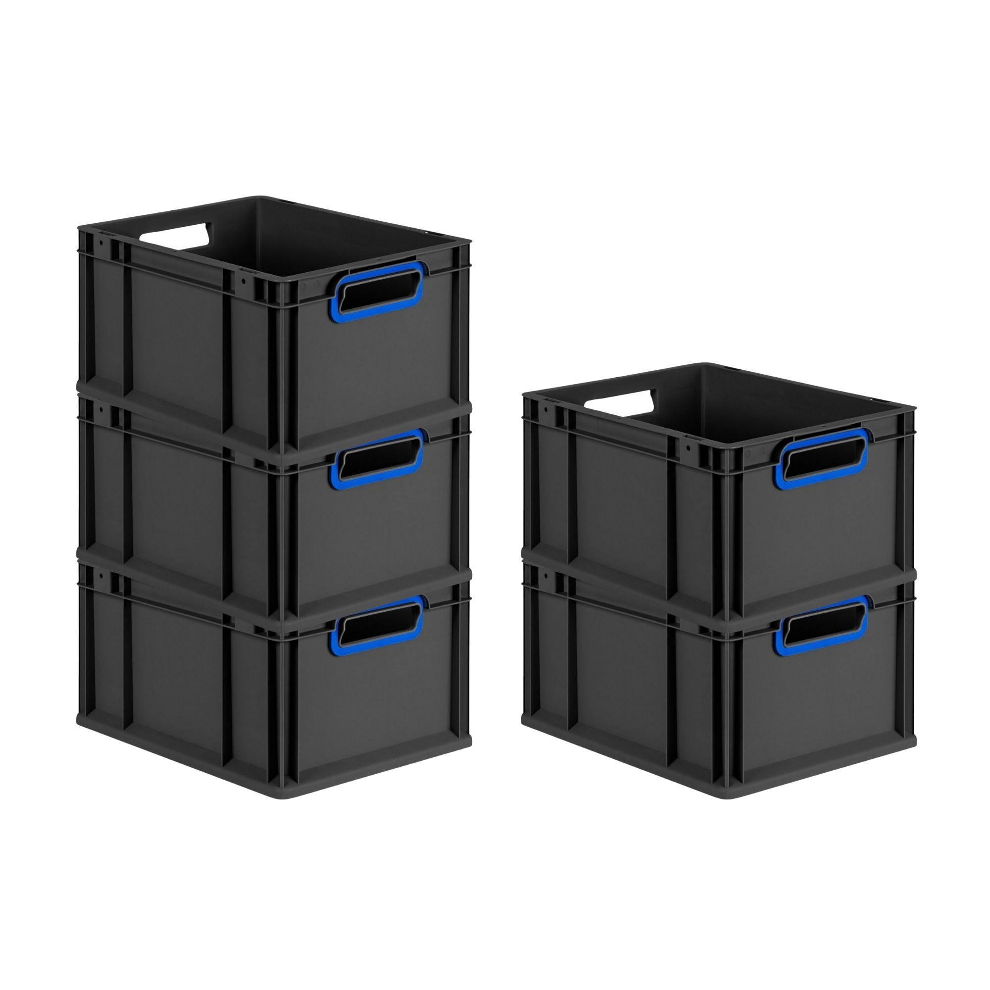 EUROBOX 5x NextGen Color 22x30x40 cm 20 Liter Griffe blau offen, Schwarz - Blau/Schwarz, Kunststoff (30/22/40cm) - PROREGAL