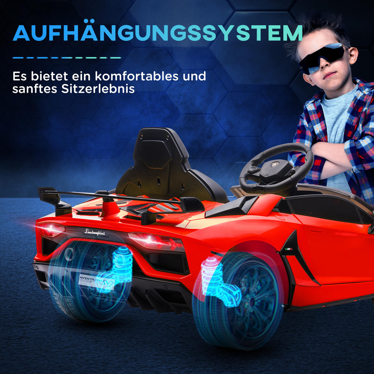 KINDER ELEKTROAUTO, Rot/Weiß, Kunststoff+ Metall - Rot, Metall (107.5/63/42cm) - HOMCOM