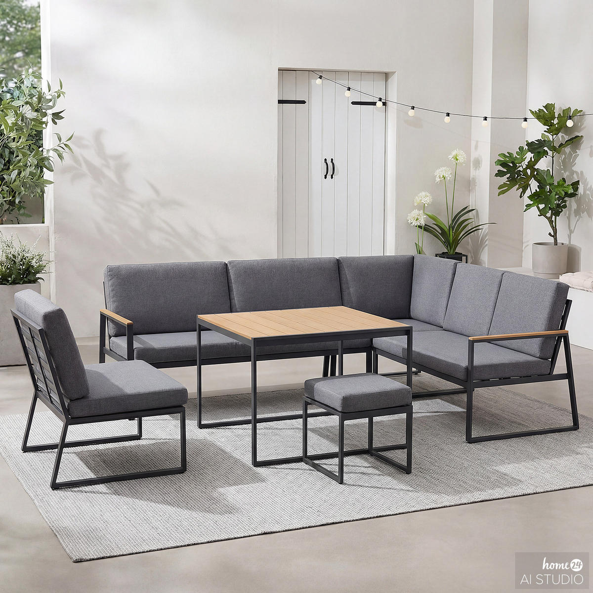 LOUNGEGRUPPE - 5-teilig - Stahl / Webstoff - Grau - Grau, Kunststoff/Textil - home24