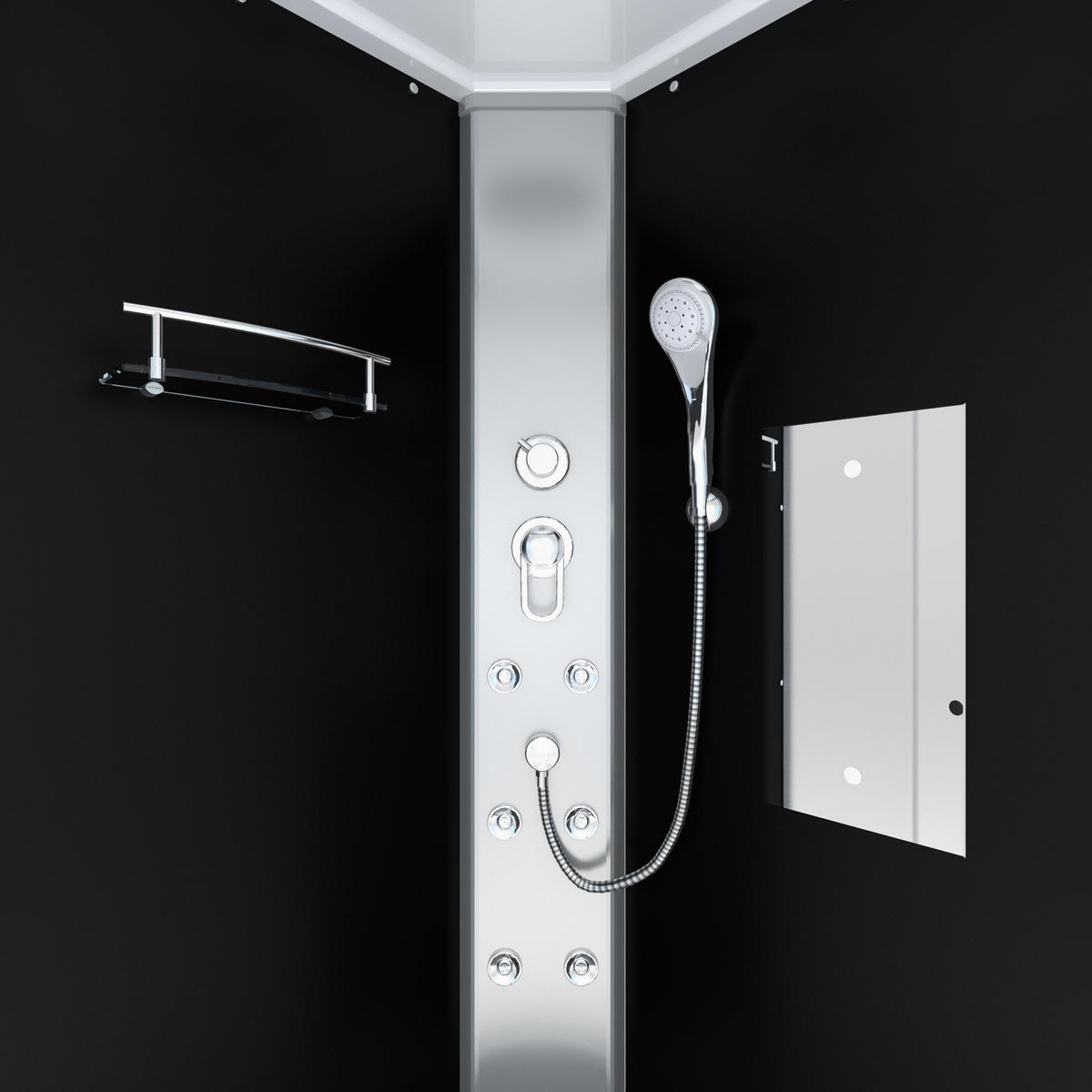 DUSCHE Fertigdusche D10-13M0-EC Schwarz 90x90 - Schwarz, Glas/Kunststoff (90/90/215cm) - AcquaVapore by Sandra Jentho