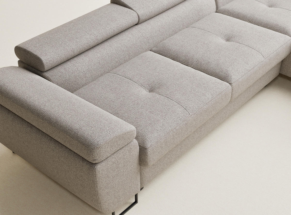 ECKSOFA MIT SCHLAFFUNKTION Concord Seidengrau Webstoff - Greige/Schwarz, Holz/Holzwerkstoff (277/203cm) - Maison de Reve