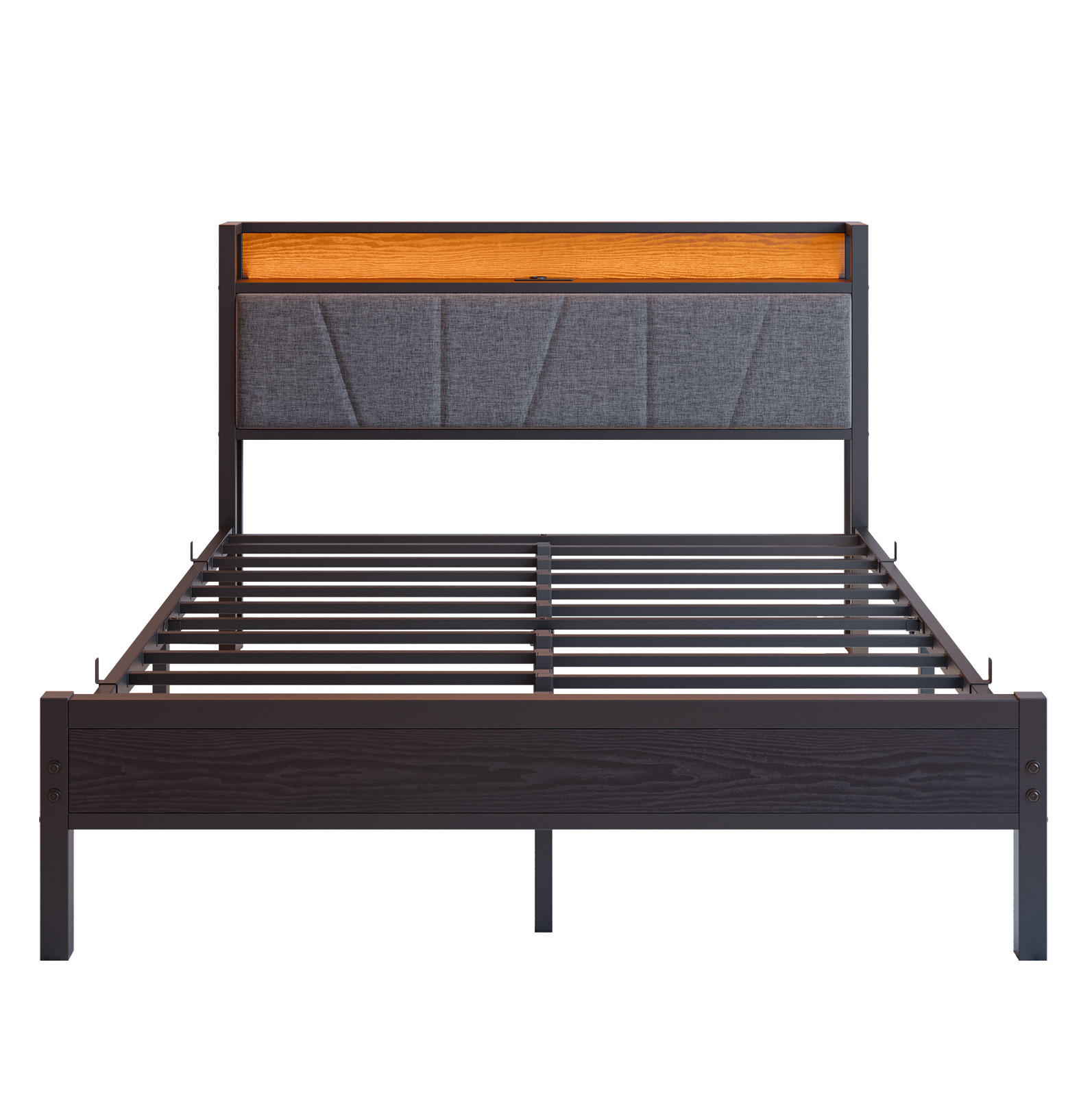 POLSTERBETT 140/200 cm mit LED-Beleuchtung, USB-Anschlüssen, Steckdose und Stauraum-Kopfteil, Schwarz - Schwarz, Holzwerkstoff (140/200cm) - Redom