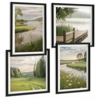 BILDER SET 4er Set - 50x50 cm & 40x60 cm Schwarzer Rahmen - Sommerlandschaften Flusswiese - Schwarz, Kunststoff (50/50cm) - TULUP