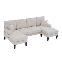WOHNLANDSCHAFT 4-Sitzer Leinen Beige mit USB, Type-C und Seitentaschen - Beige, Textil (250/88/130cm) - WISHDOR