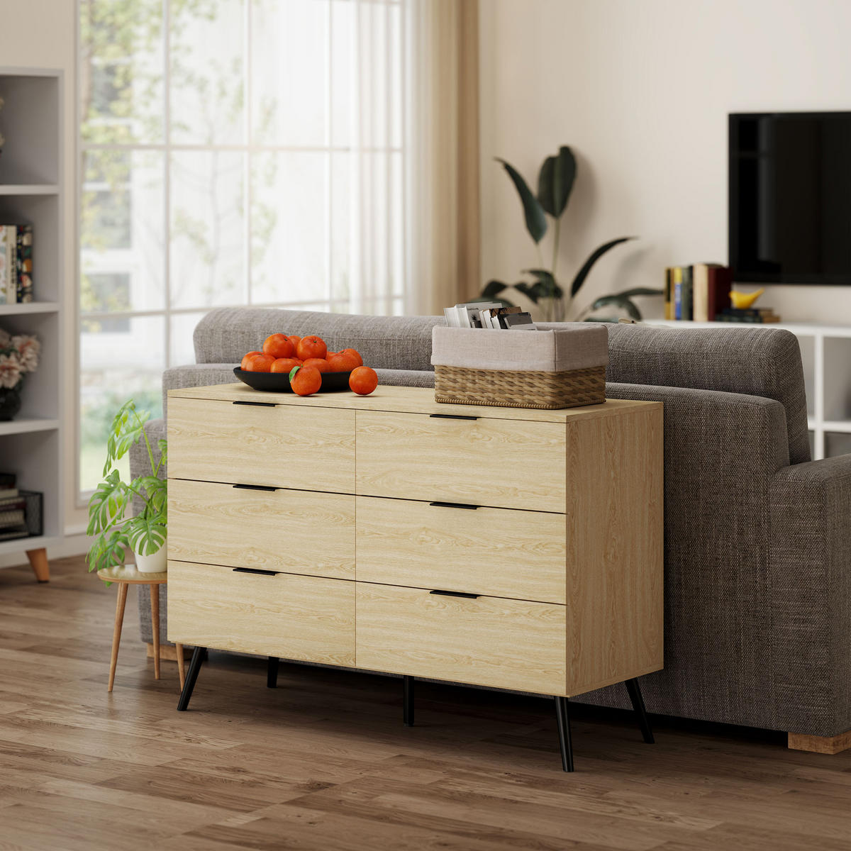 KOMOODE DE-12838 6 Schubladen, modern Holzfarbe - Eichefarben, Holzwerkstoff (110/75/40cm) - ComfortXL