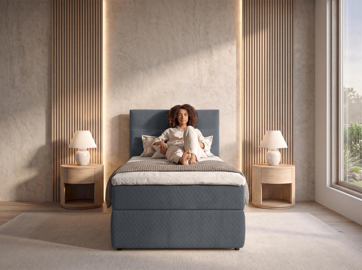 BOXBETT SAKARYA 100x200 cm mit Bettkasten und Matratze - Dunkelgrau + TOPPER - Dunkelgrau/Schwarz, Holz/Holzwerkstoff (100/200cm) - AX Living