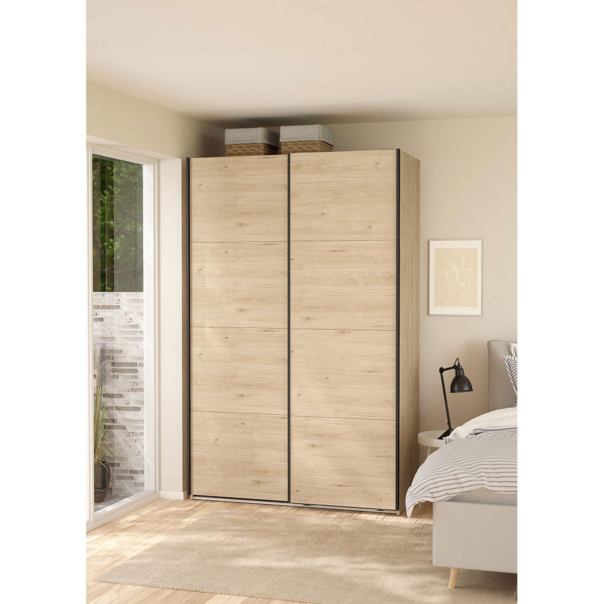 SCHIEBETÜRENSCHRANK, Bergamo, Eiche, Holzwerkstoff, 139 x 67 x 221 cm - Eichefarben, Holzwerkstoff (139/221/67cm) - ebuy24