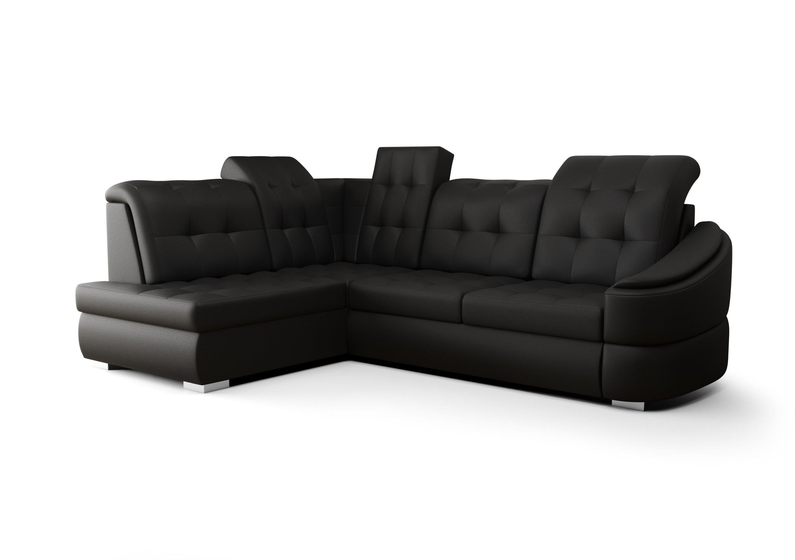ECKSOFA KONGO RBN09, Eckcouch in L-Form mit Schlaffunktion, Farbe: Schwarz, Kunstleder, Ottomane Links - Schwarz, Textil (260/180cm) - O-Sofa