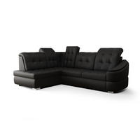 ECKSOFA KONGO RBN09, Eckcouch in L-Form mit Schlaffunktion, Farbe: Schwarz, Kunstleder, Ottomane Links - Schwarz, Textil (260/180cm) - O-Sofa