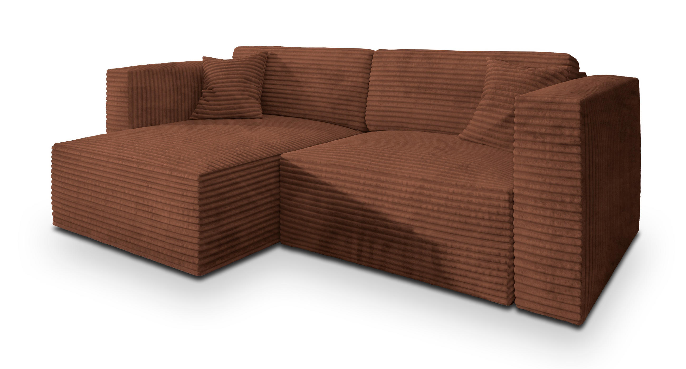 ECKSOFA NERIO Braun Kordstoff mit Schlaffunktion - Braun, Holz (245/148cm) - MASSENO