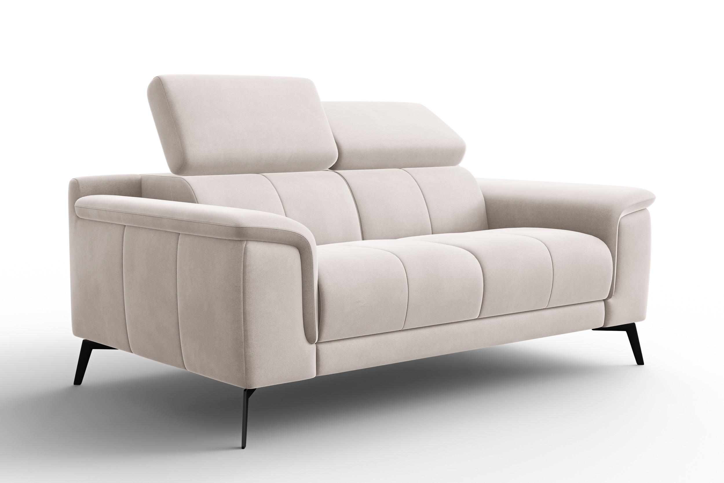 SOFA FIERO 2-Sitzer, Beiger Veloursstoff - Beige/Schwarz, Holz/Textil (170/82/103cm) - Courtois Laville