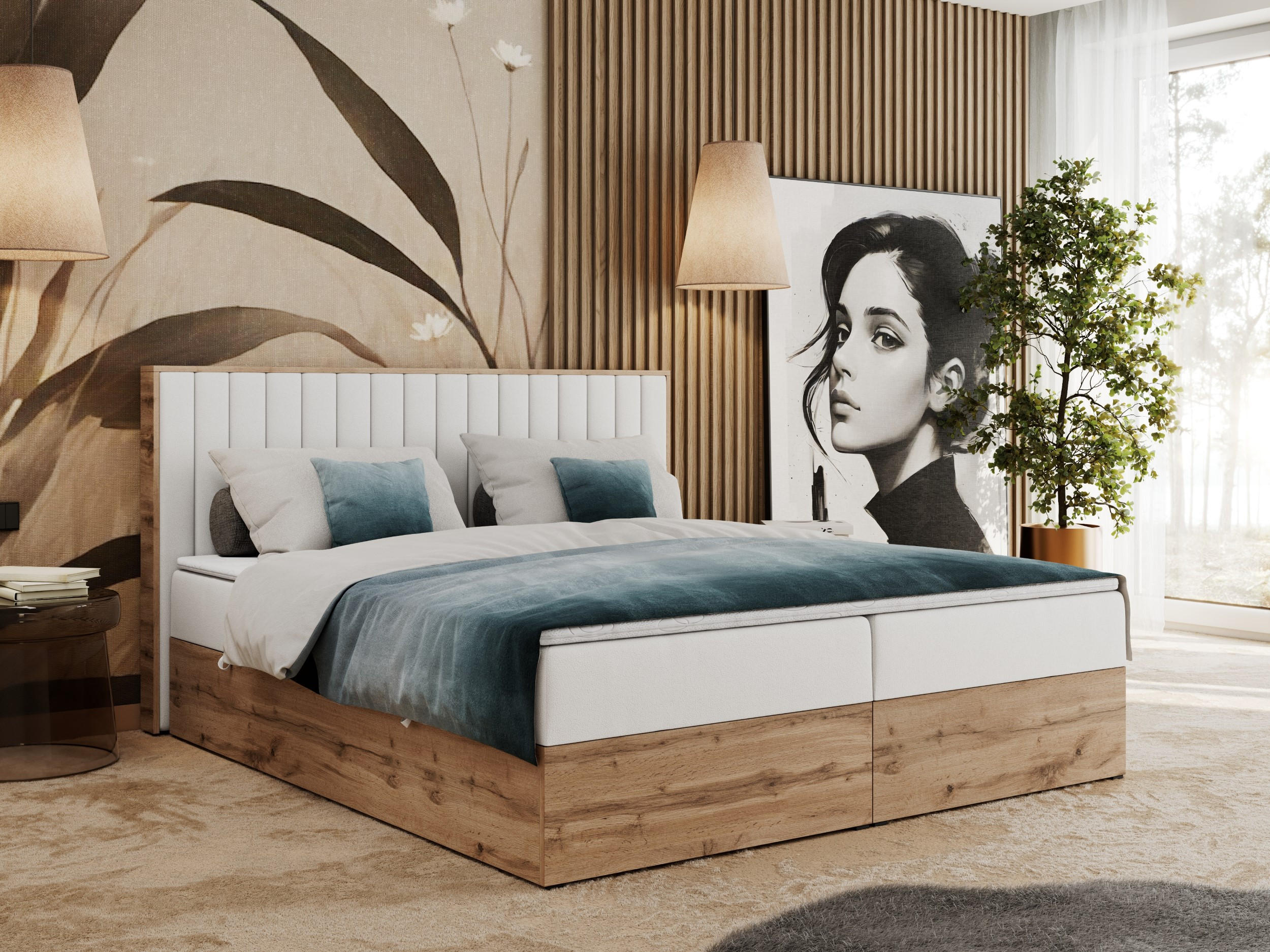 BOXBETT ALBERO 4 - 200/200 Weiß Kunstleder - H3 - Weiß, Holz/Textil (200/200cm) - MKS